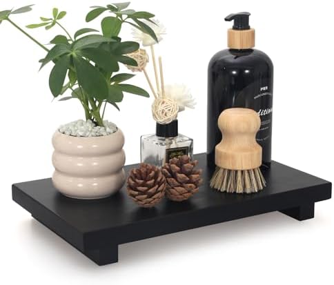 Ayiaren Black Wood Soap Dispenser Holder Organizer