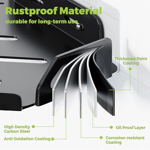 2 Pack Corner Shower Caddy Stainless Steel Rustproof 4 Hooks Black