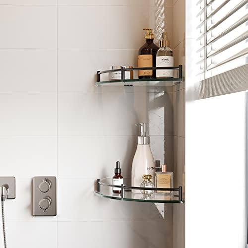 WAKLOND 2-Tier Glass Corner Shelf Wall Mounted
