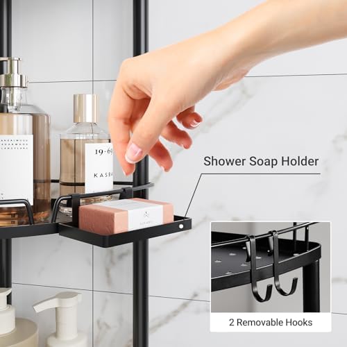 ELYKEN 4 Tier Corner Shower Caddy with Hooks and Soap Holder Black