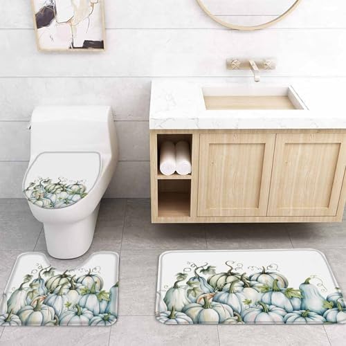 Thanksgiving 4 Pc Waterproof Shower Curtain Set with Non-Slip Rugs