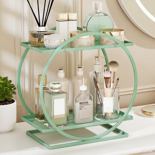 Green Perfume Organizer for Vanity 2-Tier Bathroom Counter Storage