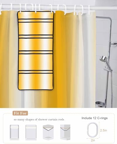 Modern Yellow White Ombre Shower Curtain with 10 Pockets Organizer