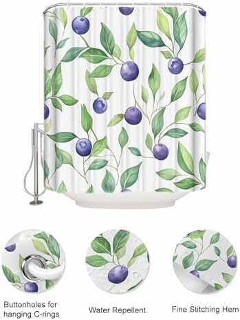 Watercolor Blueberry Leaf Shower Curtain Organizer Set