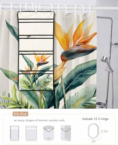 Shower Curtain with Mesh Organizer and Hooks 1