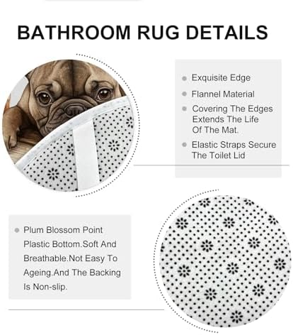 DESIHOM 4PCS Fall French Bulldog Shower Curtain Set with Non-Slip Rug and Hooks