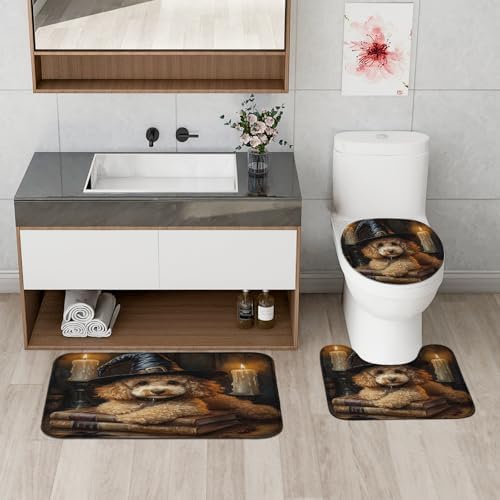 4PCS Halloween Witch Poodle Bathroom Set with Non-Slip Rug