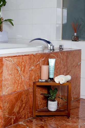 Teak Corner Shower Stool with Waterproof Shelf