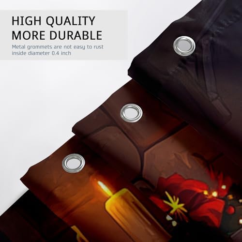 DESIHOM Christmas Fireplace Candle Shower Curtain Set 72 Inch