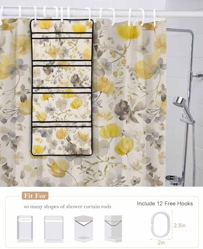 ZFUNCING Floral Shower Curtain Set with 10 Pockets