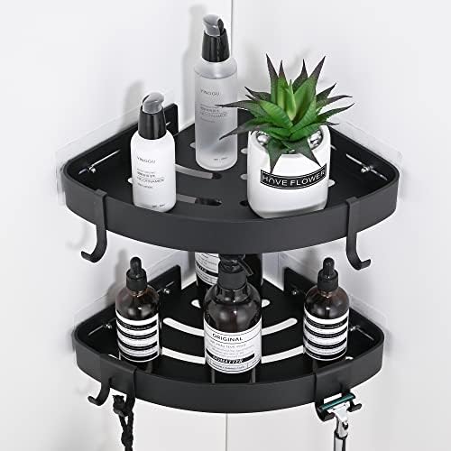 DUFU Adhesive Shower Caddy with 4 Hooks 2 Pack Black