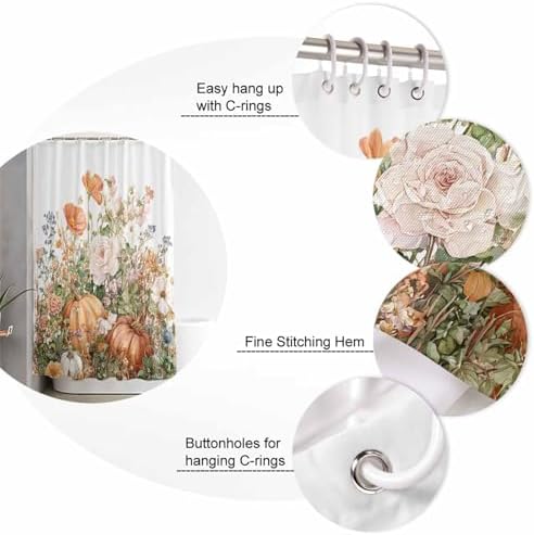 Thanksgiving Flowers Pumpkin Shower Curtain Set 4 Pcs