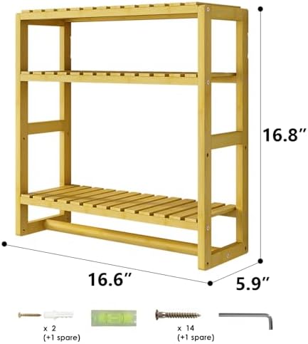 Galood 3 Tier Bamboo Wall Shelf Organizer Yellow