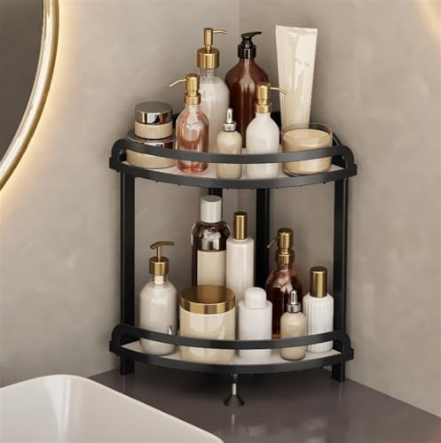 Sturdy Corner Bookshelf 2 Tier Iron Shower Organizer Stand Black