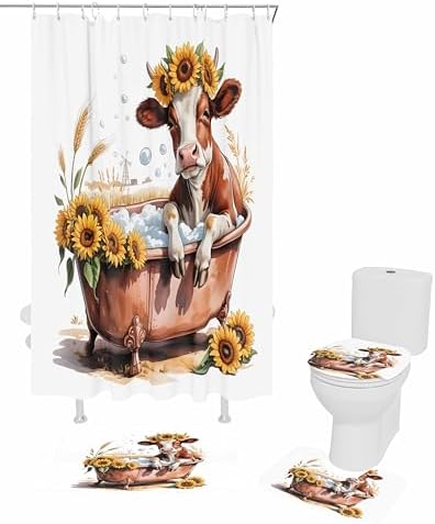Thanksgiving Fall Sunflower Shower Curtain Set 4 Pcs