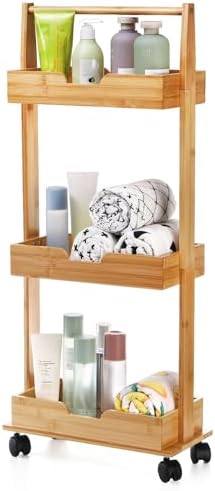 Lyellfe 3-Tier Bamboo Shower Caddy Stand with Wheels