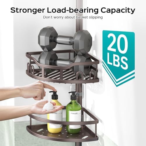 HAMITOR Corner Shower Caddy Tension Pole 4-Tier Adjustable