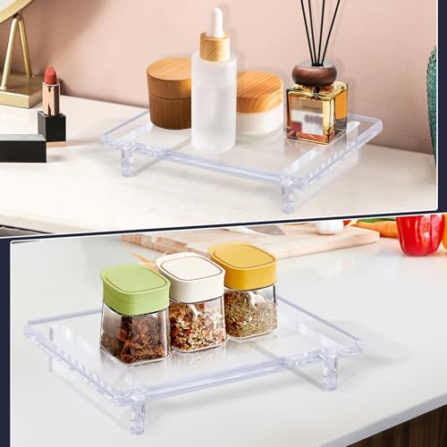 2 Pack Acrylic Pedestal Tray for Bathroom and Kitchen Countertops
