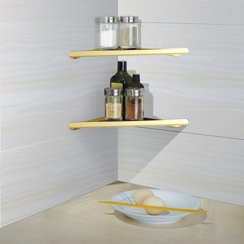 2 Pcs 304 Stainless Steel Corner Shelf with Screws Polished Gold