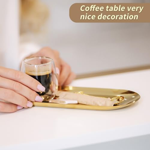 Wozoohyi Gold Decorative Tray 2 Pack Stainless Steel Vanity Tray for Bathroom Jewelry Storage
