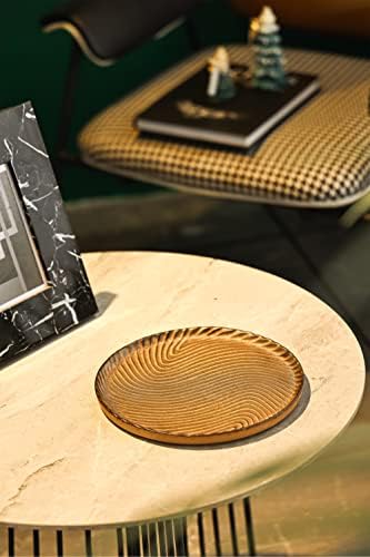 Stoneware Vanity Tray with Raised Edges and Brown Glaze