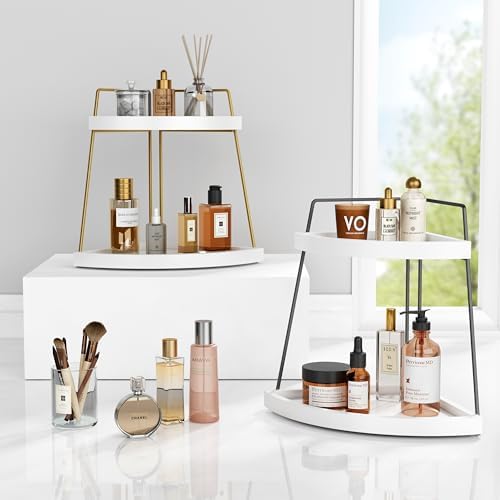 Forbena 2 Tier Corner Bathroom Organizer Shelf Stand - White and Grey