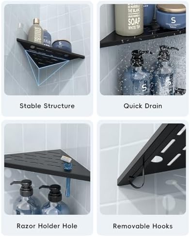 DAYONE Matte Black Corner Shower Shelf 2 Pack 10 Inch