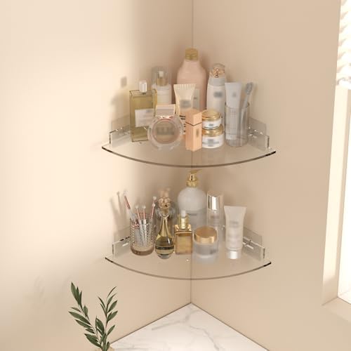 Acrylic Corner Shower Caddy Shelf 2 Pack - Space Saving Wall Mounted Organizer