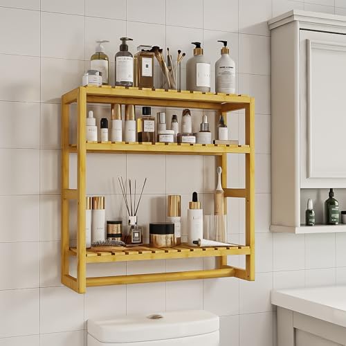 Galood 3 Tier Bamboo Wall Shelf Organizer Yellow