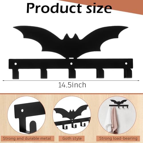 Gothic Bat Wall Decor Towel Rack with 5 Hooks