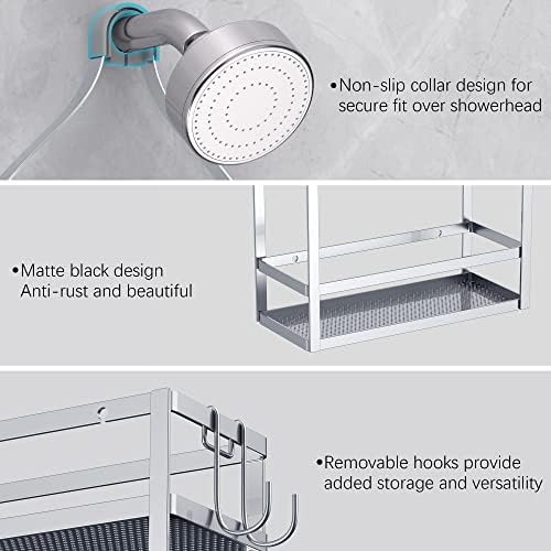 Meangood Silver Shower Caddy Organizer with Hooks