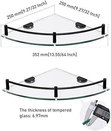 WAKLOND 2-Tier Glass Corner Shelf Wall Mounted