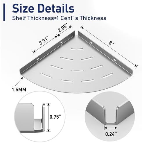 2 Pack Corner Shower Shelves Brushed Nickel Stainless Steel 8 in Drilling Installation