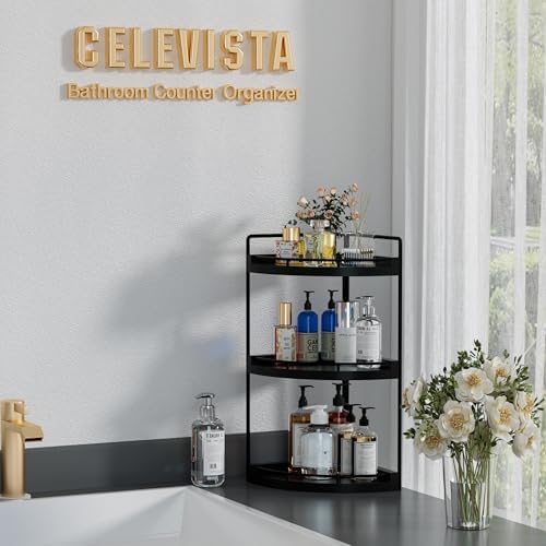 CeleVista Corner Organizer 3 Tier Wood Storage Shelf Black