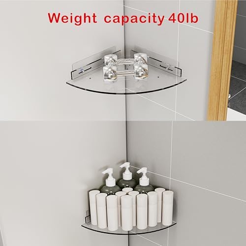 Acrylic Corner Shower Caddy Shelf 2 Pack - Space Saving Wall Mounted Organizer