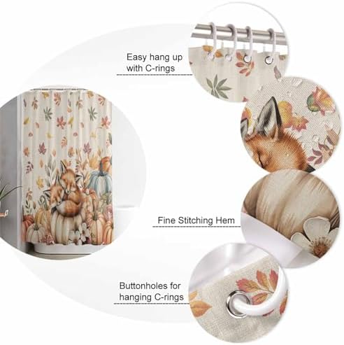 Thanksgiving Watercolor Pumpkin Shower Curtain Set 4PCS Waterproof