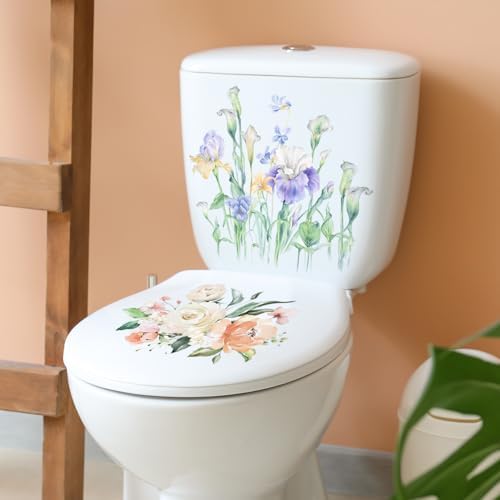 6PCS Removable Flower Toilet Stickers Set for Bathroom Washroom