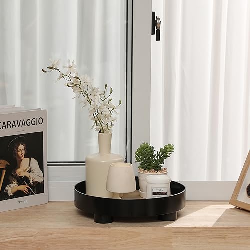 Black 12 Inch Round Vanity Tray for Home Decor