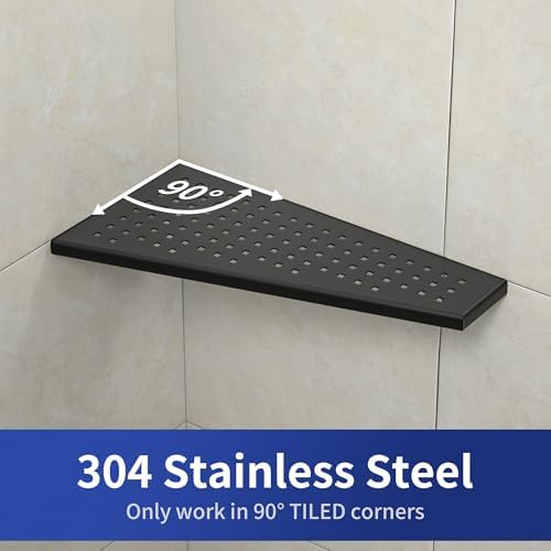Corner Shower Shelf 2PCS Trapezoid Design 304 Stainless Steel No Drilling Needed Black