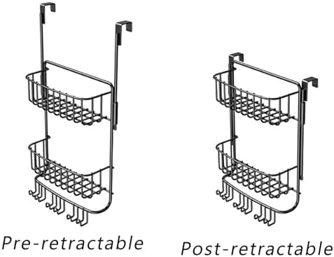 2-Tier Over Door Shower Caddy with 6 Hooks Rustproof Metal Storage for Toiletries No Drill Mount Black