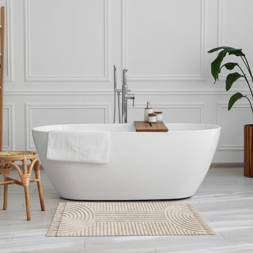 KIBAGA Boho Bathroom Rug - Soft Non-Slip Washable Cotton Mat