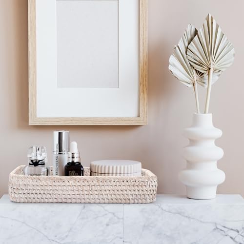DECRAFTS Rattan Vanity Tray Toilet Tank Basket Storage Organizer