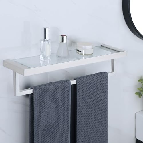 Alise Glass Shelf with Towel Bar Wall Mount