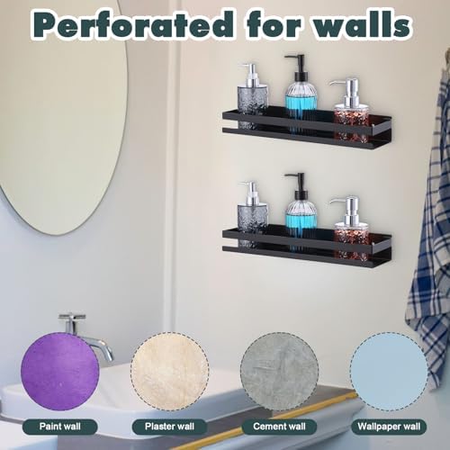 2 Pack Black Floating Shelves for Bathroom and Kitchen