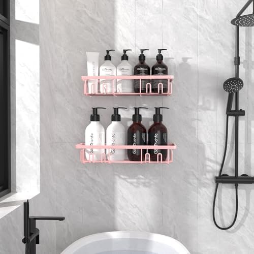 2025 New Adhesive Shower Caddy 16 Hooks Pink 2 Pack