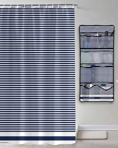 Shower Curtain Organizer Set with 10 Pockets and Waterproof Design