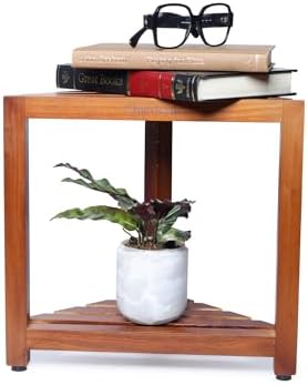 Teak Corner Shower Stool with Waterproof Shelf