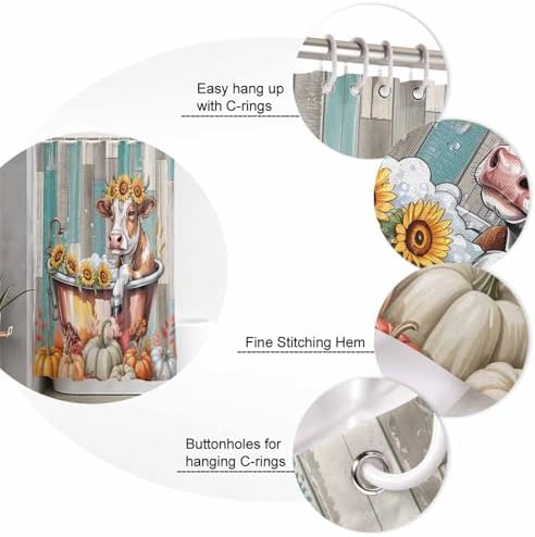 Thanksgiving Bath Cow 4 Pc Shower Curtain Set