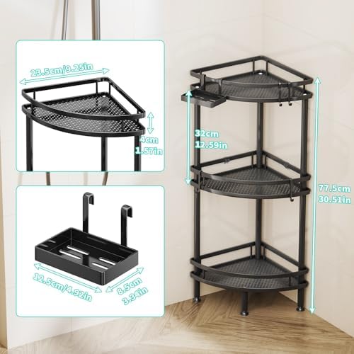 HapiRm Corner Shower Caddy with 3 Tiers and 4 Hooks