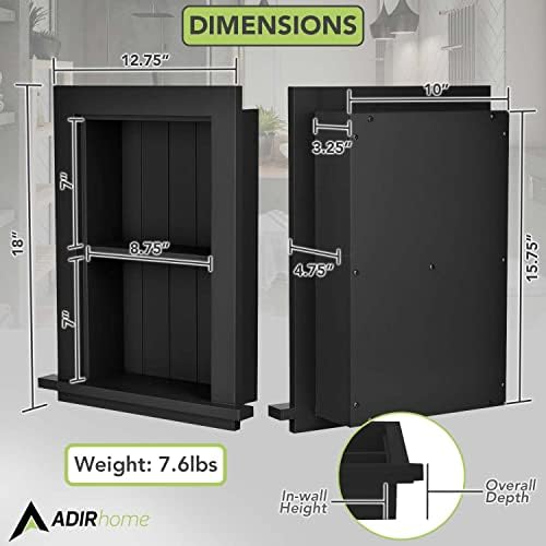 AdirHome Recessed Wall Mount Storage Cabinet Black